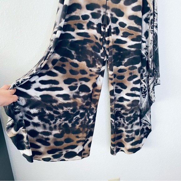 Eva Varro NEW Animal Print Cold Shoulder Ties Wide Leg Pullon Jumpsuit Medium - Picture 4 of 11
